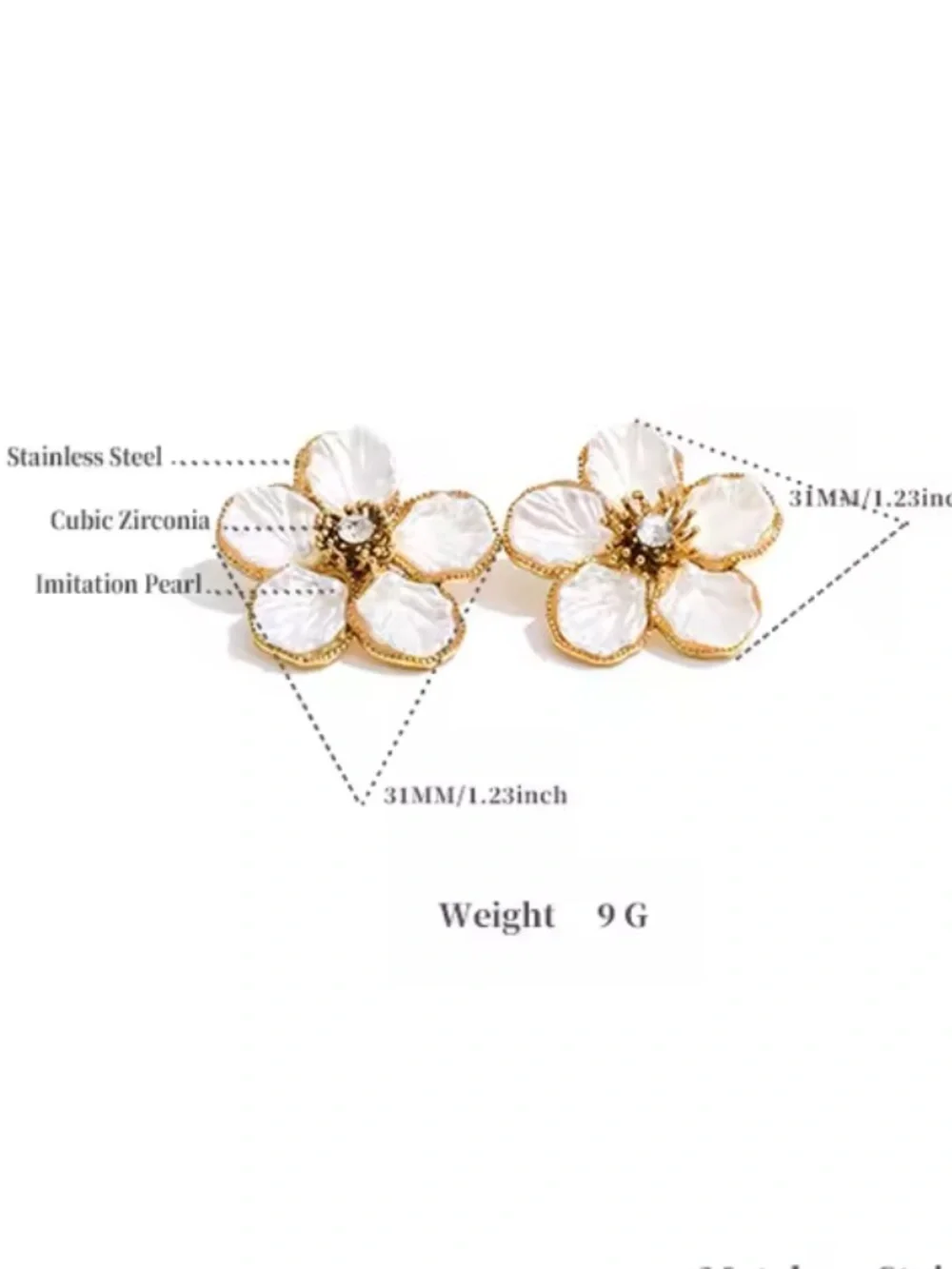 White Floral Crystal Stud Earrings